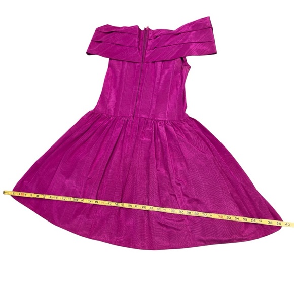 Jessica McClintock Pink Off-Shoulder Party Barbie Prom 80’s Ruched A-Line Dress - Picture 9 of 15